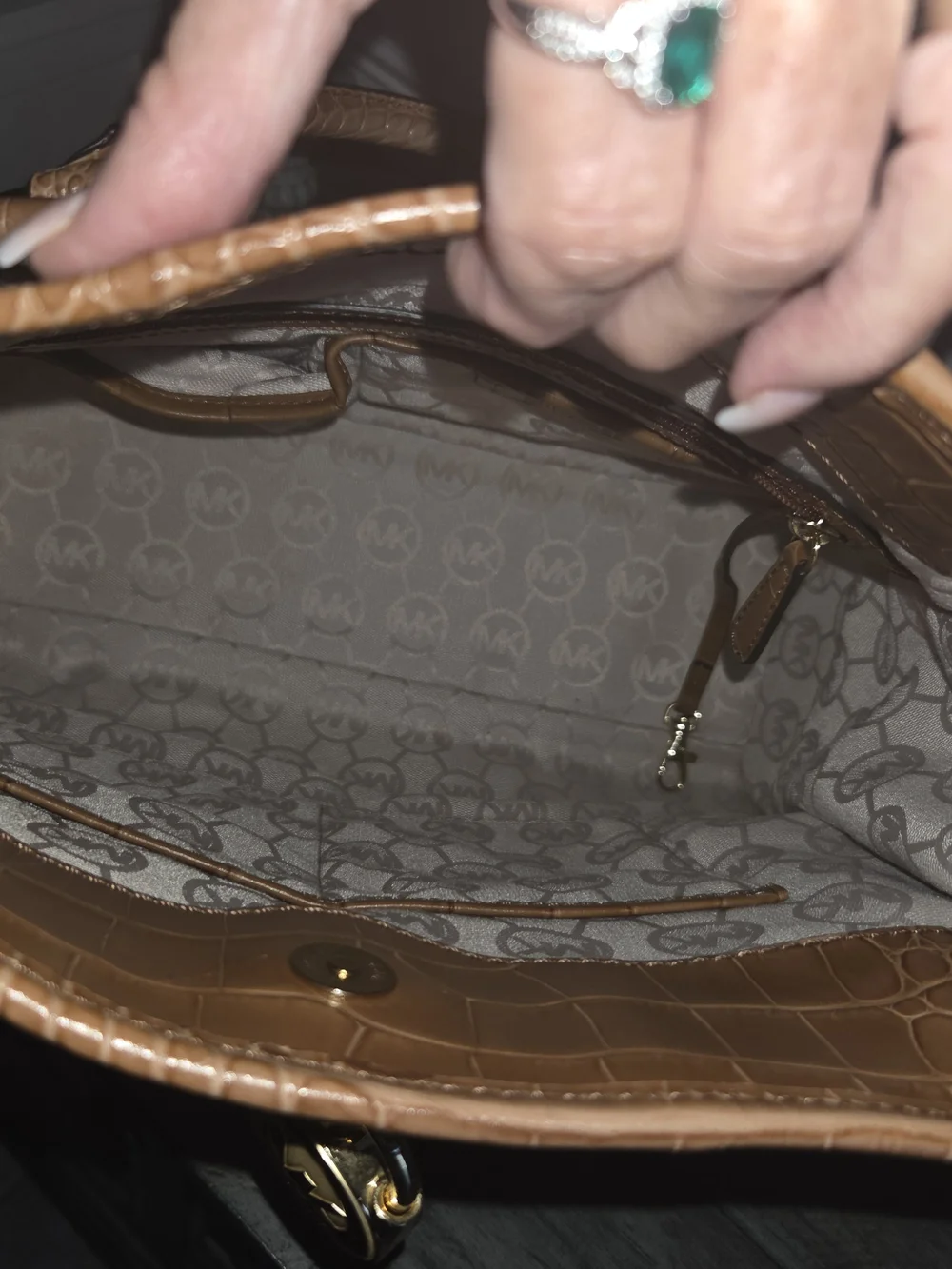Michael Kors Tan Croc-Accent Canvas Tote Bag Perfect For A Laptop. - Picture 10 of 15